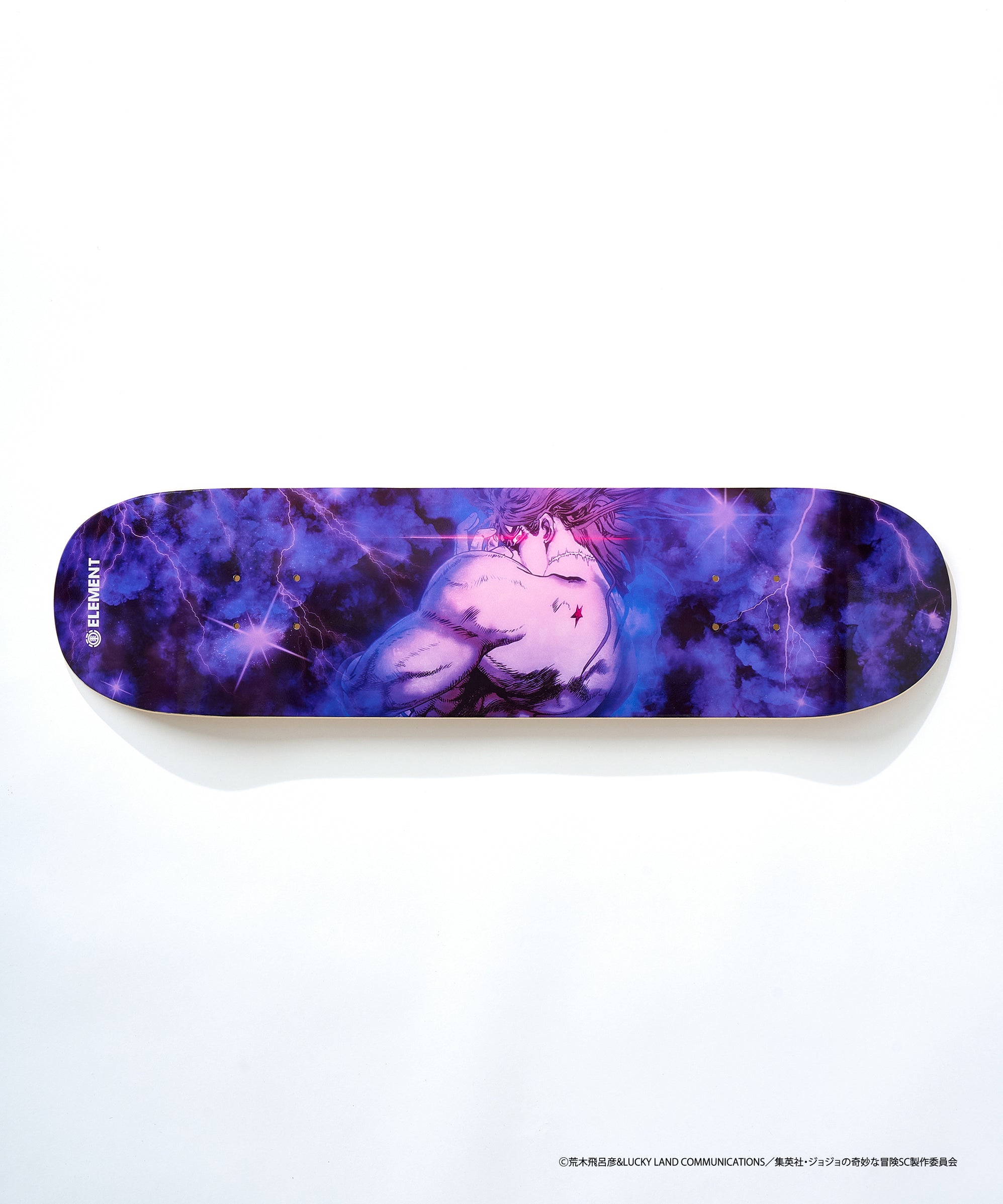 An ELEMENT 8-inch skateboard deck with a purple JoJo x DIO graphic shown on a white background.