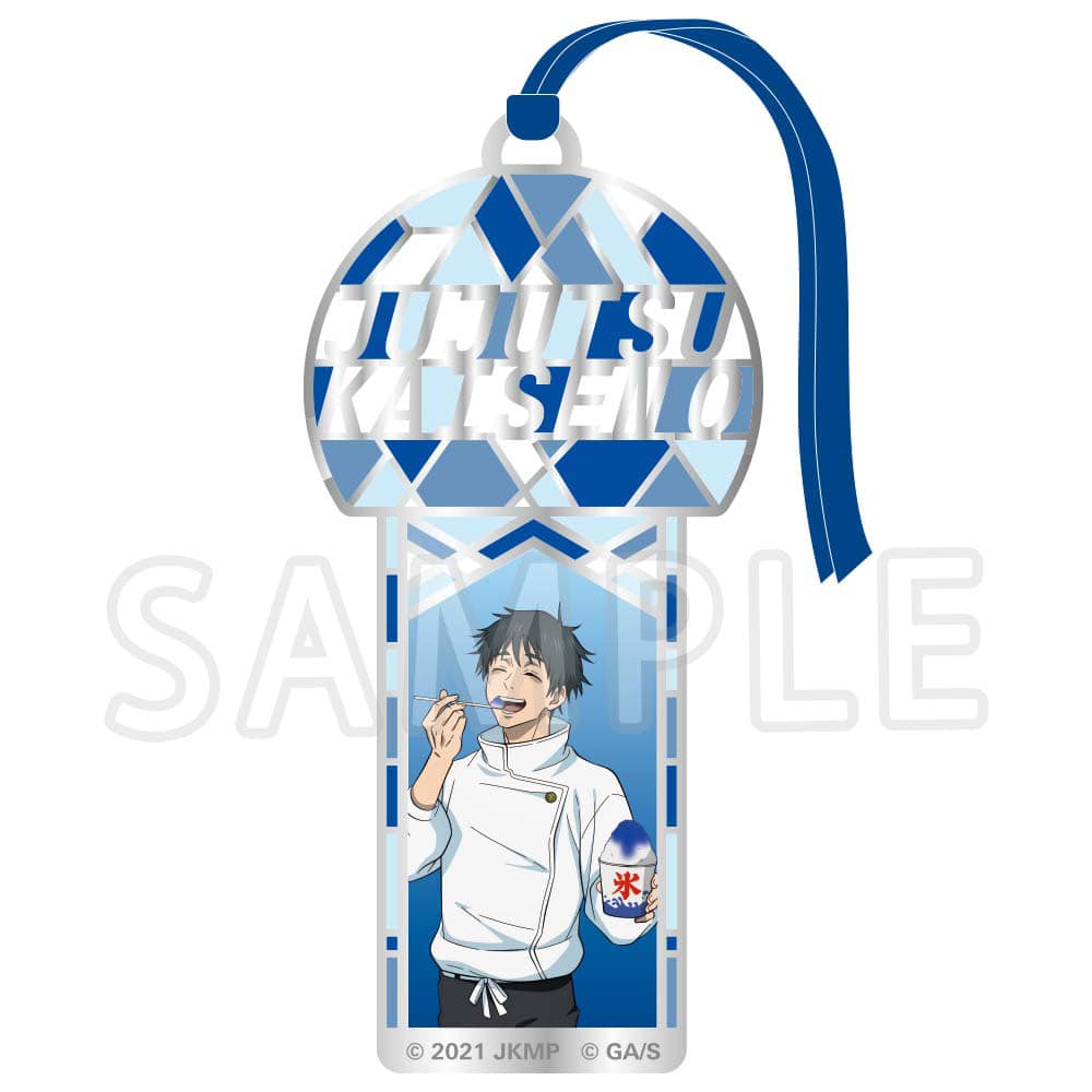 Stained-glass style metal bookmark of Okkotsu Yuta from Jujutsu Kaisen 0 with a blue ribbon.