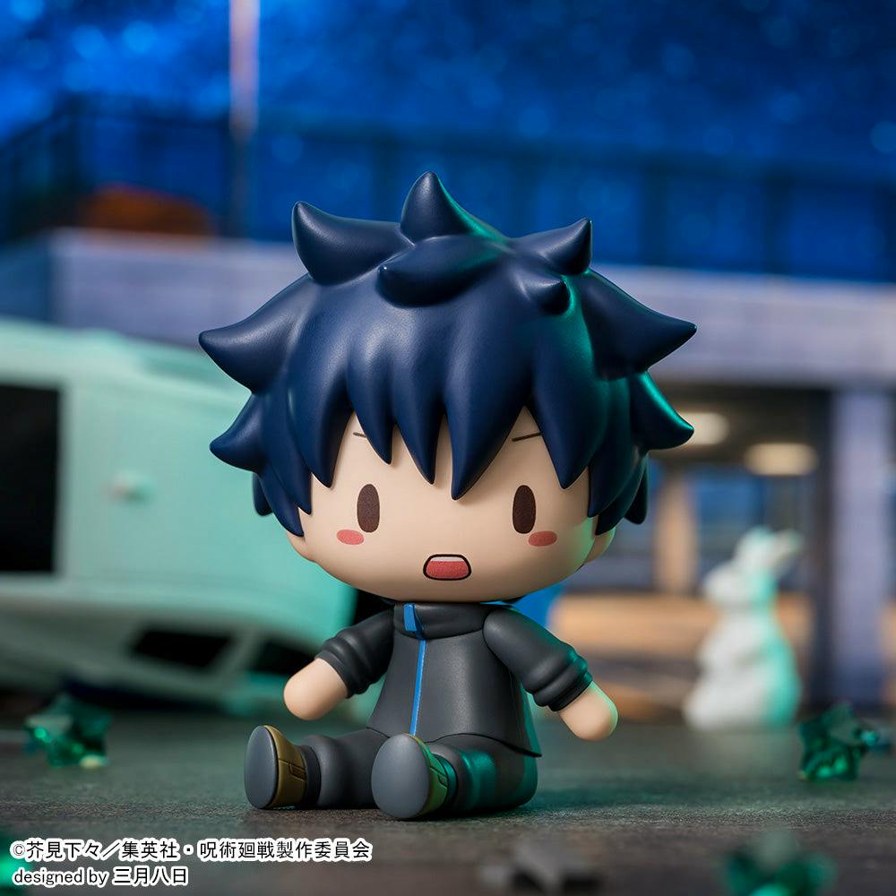 Chibi-style plastic figure of Megumi Fushiguro from the TV anime Jujutsu Kaisen, seated with dark spiky hair and a dark outfit.