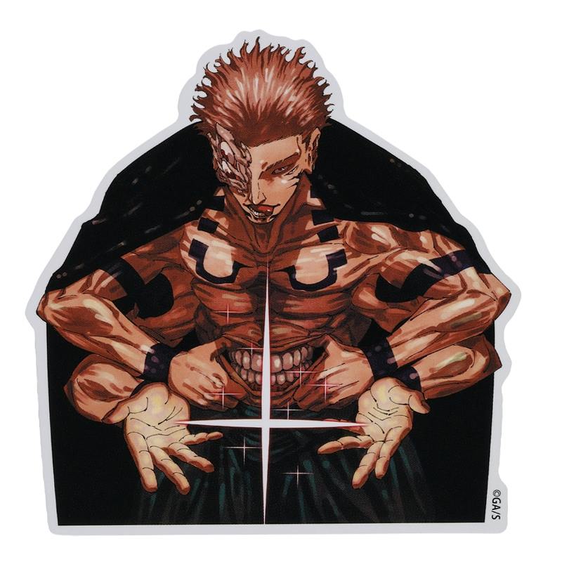 Die-cut paper sticker of Sukuna from Jujutsu Kaisen showing his upper body and hands, based on the Volume 29 cover illustration.