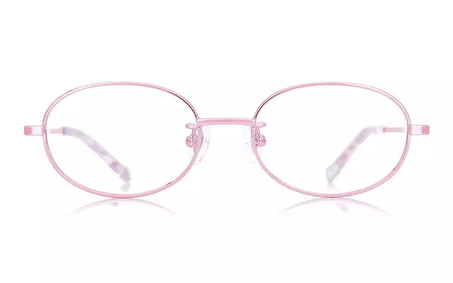 Front view of pink plastic eyeglasses Junni JU1021G-1A C4 with oval lenses and clear nose pads.