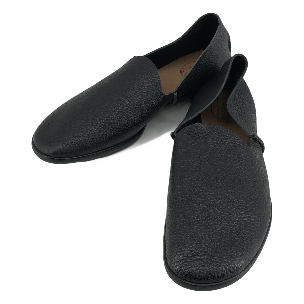 Pair of black leather opera slip-on loafers for men shown from an angled top view.