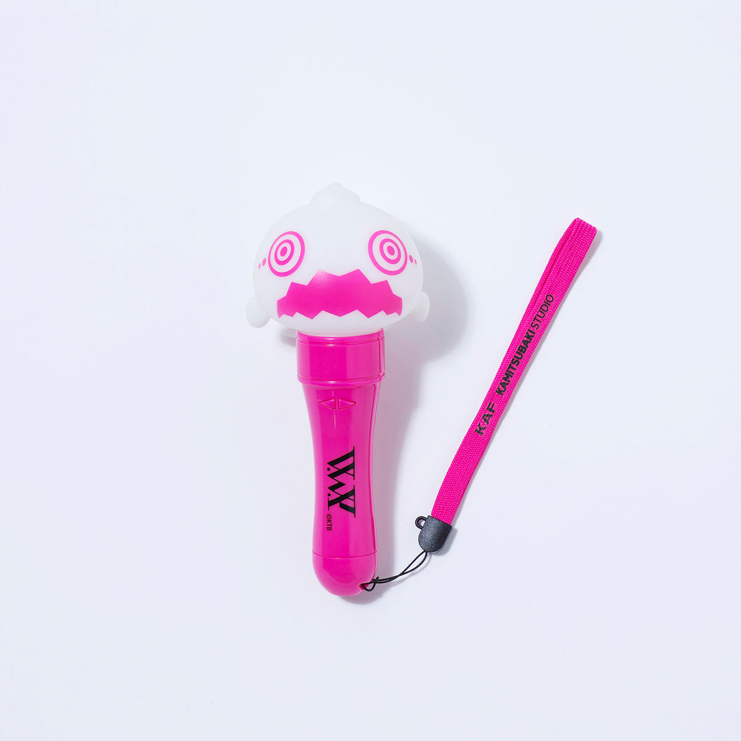 Pink character-headed pen light with a matching wrist strap on a white background.