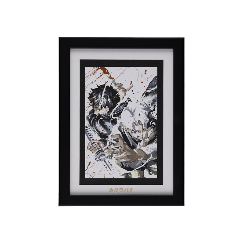 Black-framed art print showing the 'カグラバチ' FRAME ART Mini JC volume 4 cover illustration with a white mat and Japanese title text below.