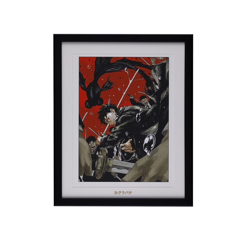 Framed art print showing the 'カグラバチ' JC1 volume cover in a black frame with a white mat.