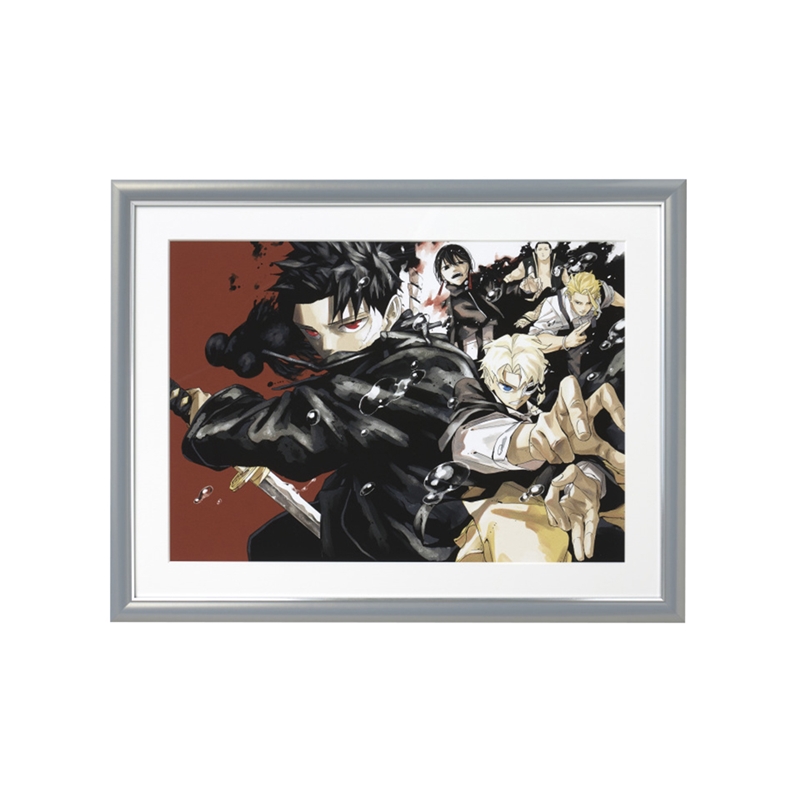 Framed high-resolution digital color print of 'カグラバチ' (週刊少年ジャンプ2024年40号) showing the artwork in a silver frame with a white mat.