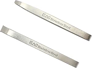 Two stainless steel eyebrow tweezers shown side by side with visible 'Stainless Steel' engraving.