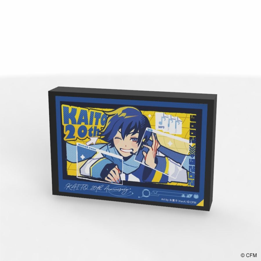 Front view of the KAITO 20th Anniversary mini pub mirror showing the KAITO artwork in a rectangular black frame.