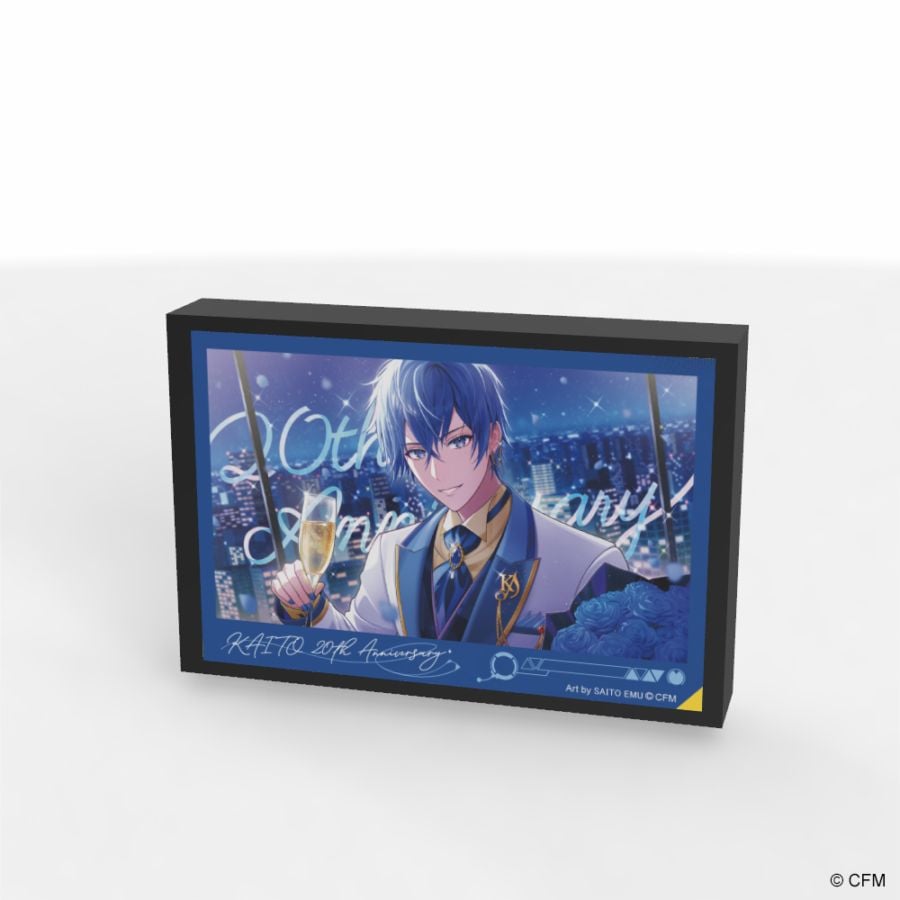 Front view of the rectangular mini pub mirror showing KAITO 20th Anniversary artwork by SAITO EMU with the character and anniversary text.
