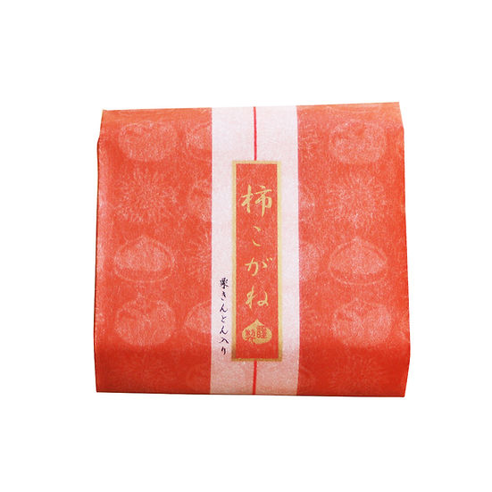 Single wrapped package of 柿こがね fruit jelly in red patterned paper on a white background.