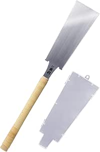 A double-edged handsaw and its plastic case shown against a white background.