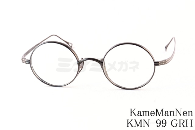 Angled view of KameManNen KMN-99 GRH round plastic eyeglasses on a white background.