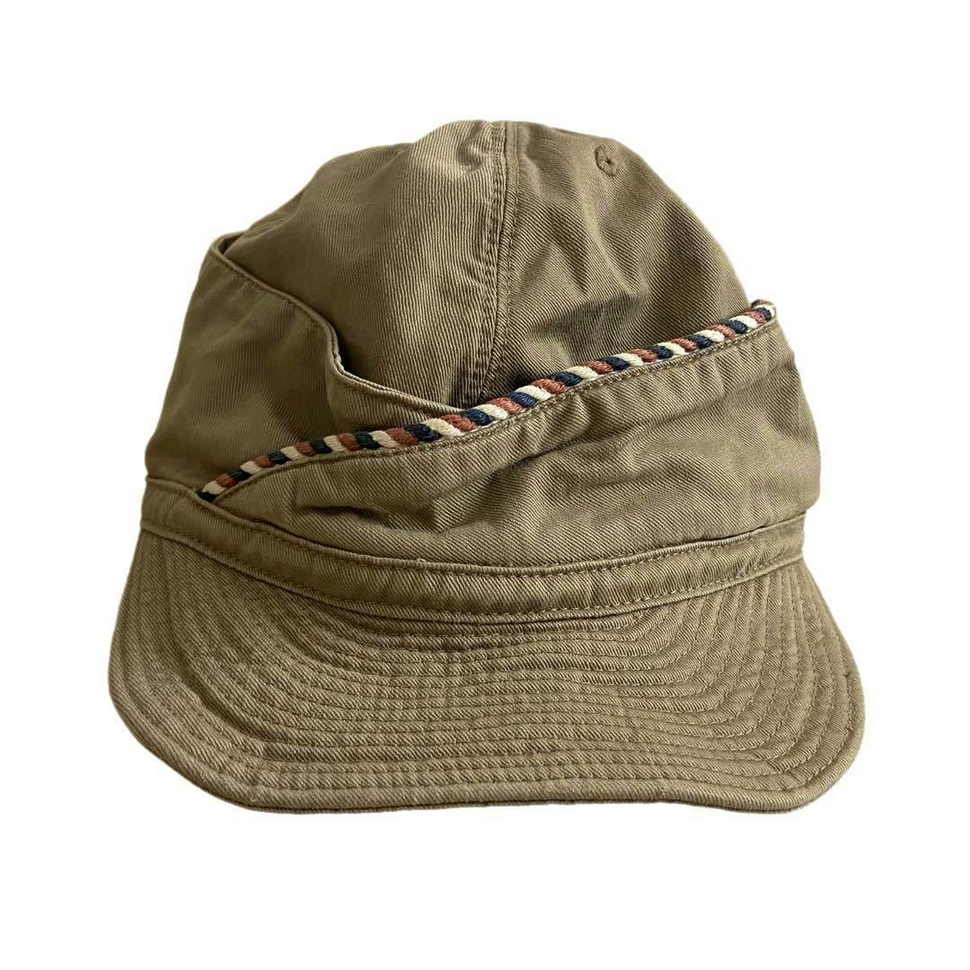 Front view of the KAPITAL キャピタル チノ フィリップ キャップ in khaki showing the brim and braided trim.