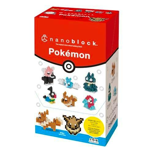 Packaging box for a Kawada Nanoblock Pokémon mini nano model kit showing images of the six included Pokémon models.