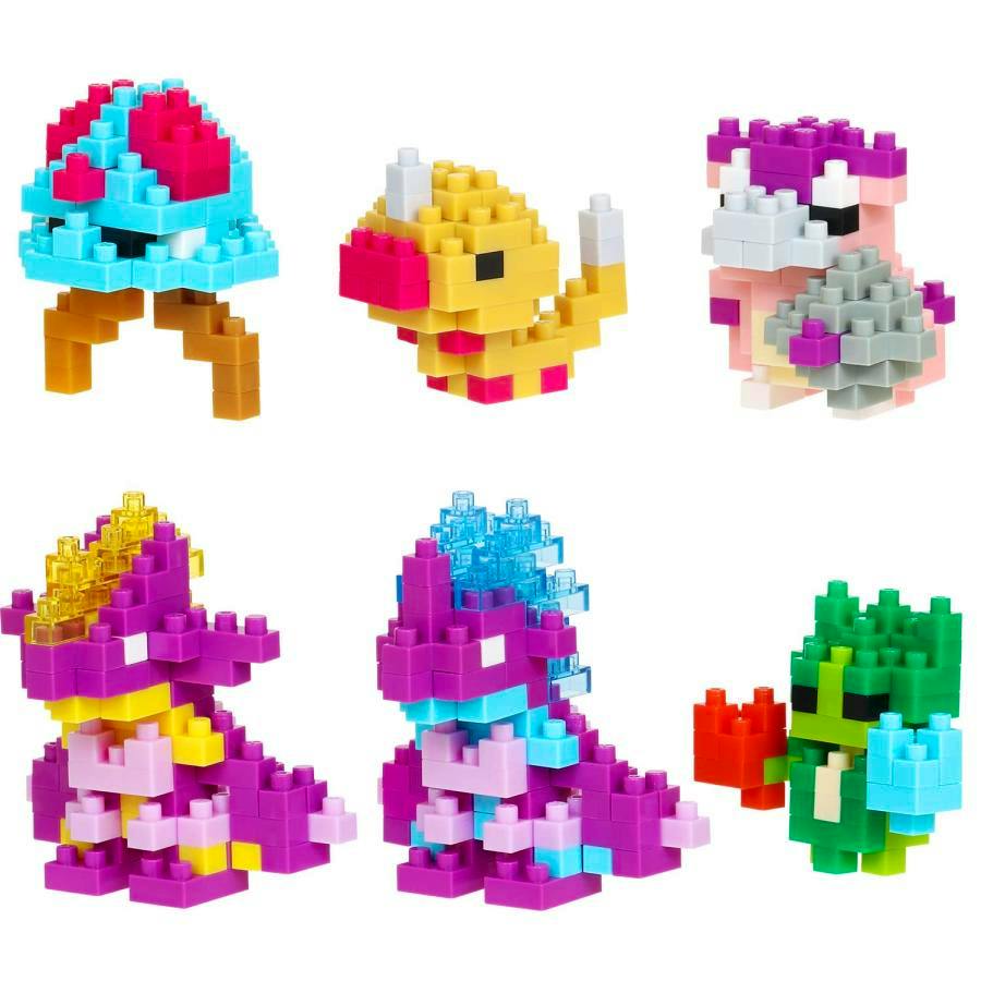 Six assembled Nanoblock mini Pokémon (poison-type) figures shown on a white background.