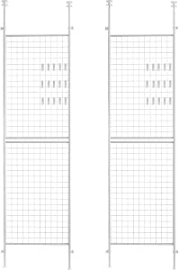 Front view illustration of two wire-mesh push-up partition panels with tension rods (set of two).