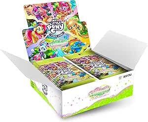 Opened box of My Little Pony trading card booster packs displayed inside the box.