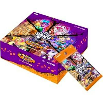 Purple KAYOU My Little Pony trading card box with a booster pack displayed in front.