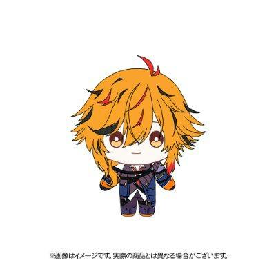 Illustration of a chibi plush keychain showing an orange-haired character in a patterned outfit on a white background.