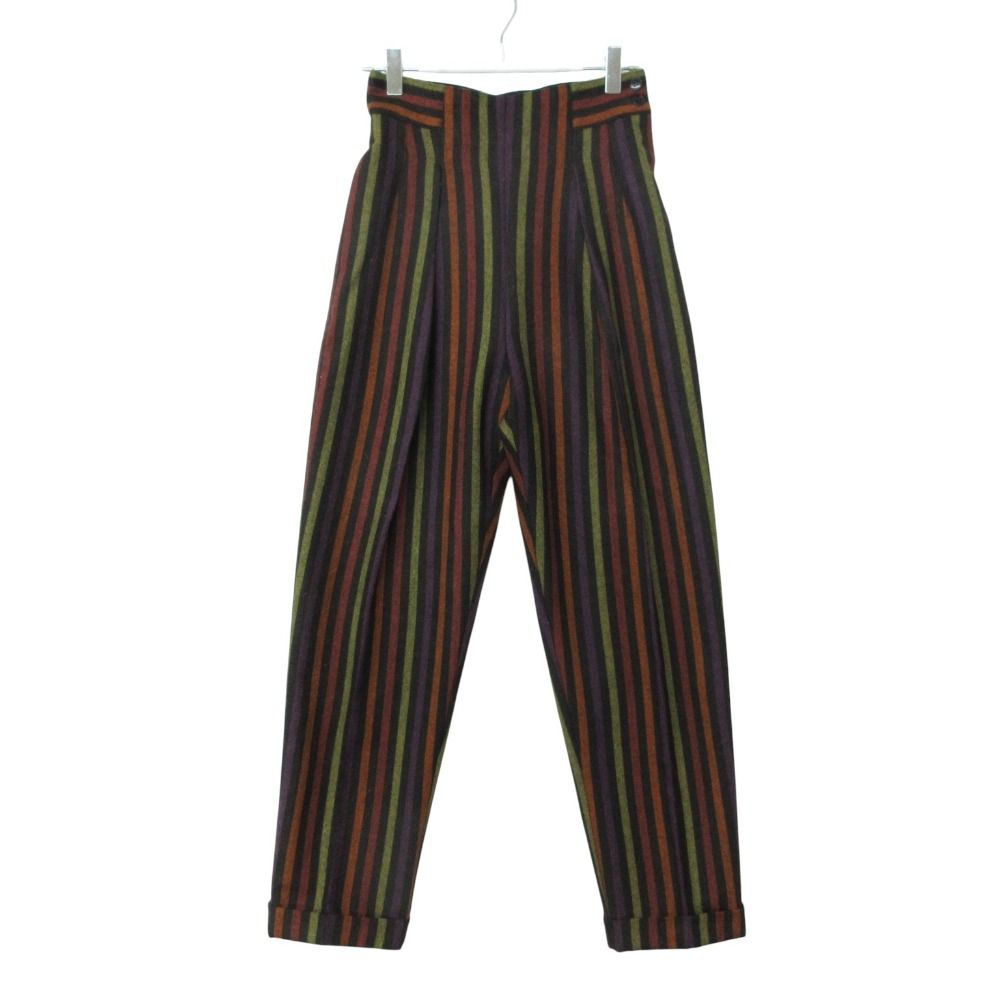 Front view of KENZO multicolor striped high-waist women's pants (size 36) hanging on a hanger.
