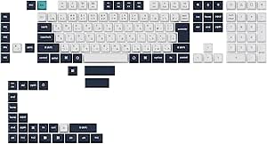 Top-down image showing a full Keychron double-shot PBT OSA keycap set arranged for JIS layout in the Ice Mountain colorway.