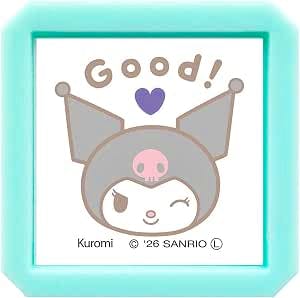 Square turquoise plastic stamp top showing a winking Kuromi Sanrio character with the word "Good!" above.