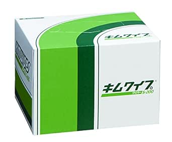 A white and green box of Kimwipe S-200 tissue wipes with Japanese text on the front.