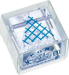 Small clear plastic transparent stamp showing a blue triangular grid design inside.