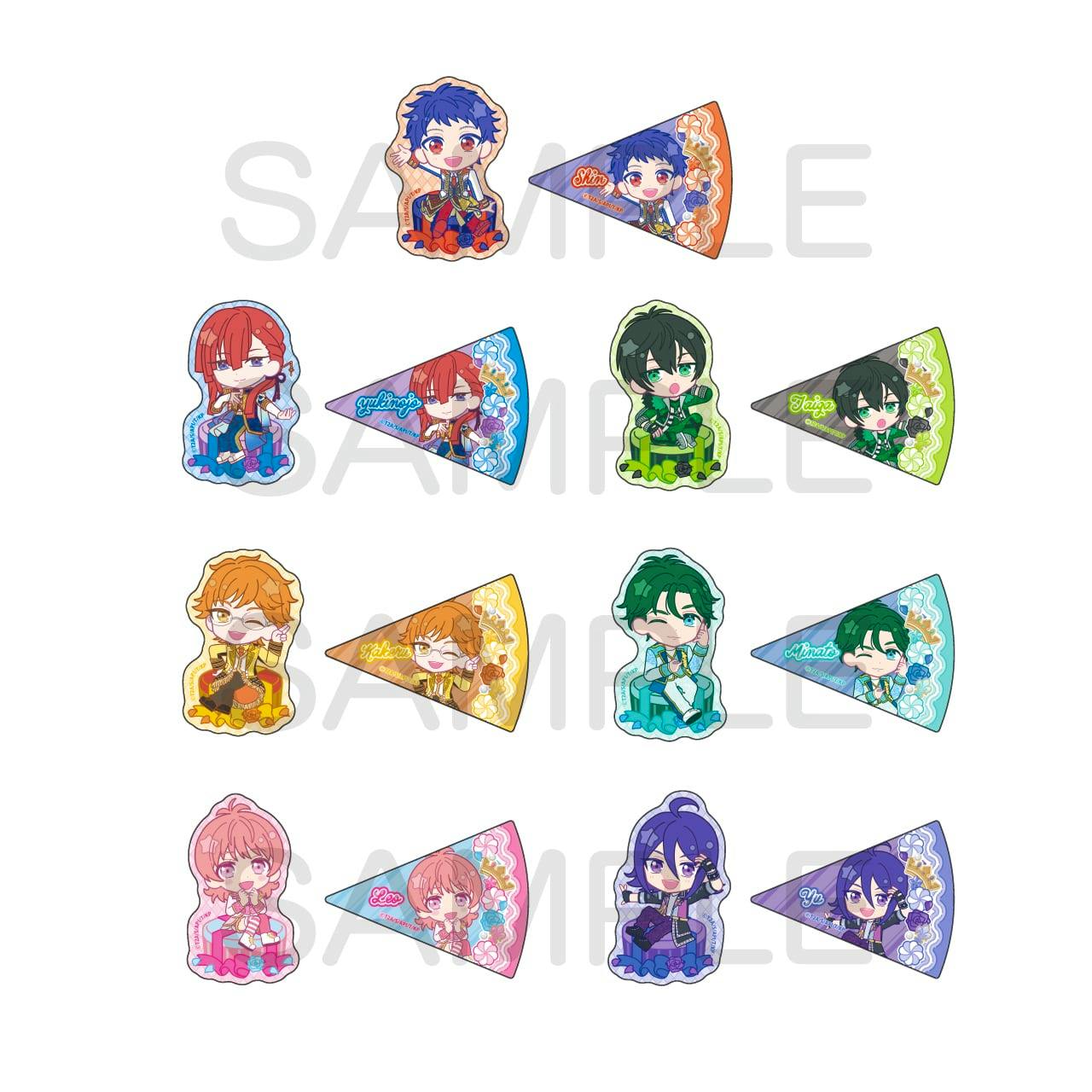 Chibi character trading stickers for KING OF PRISM arranged on a white background with a visible "SAMPLE" watermark.