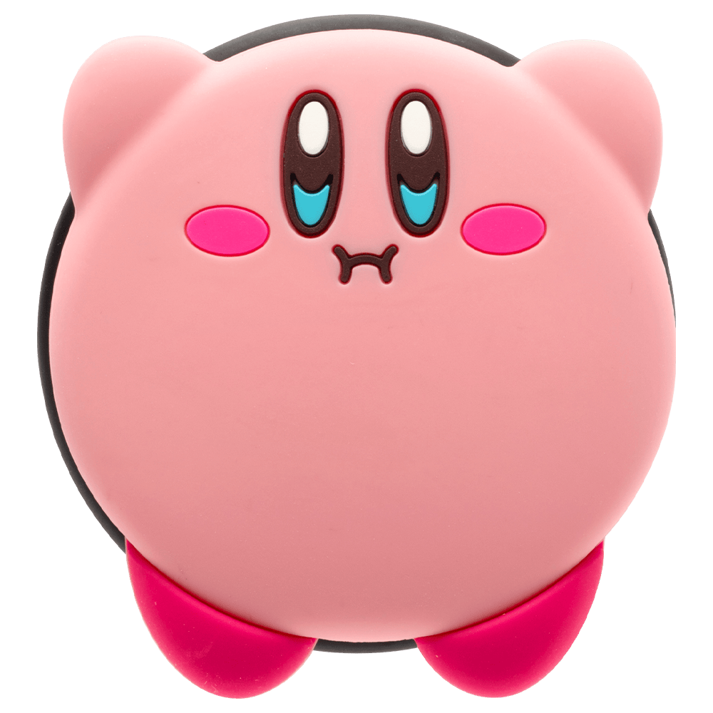 Front view of a pink Kirby-shaped iFace figure-type MagSynq grip holder showing Kirby's face and feet.
