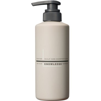 Front view of a beige pump bottle of Knowledge scalp care shampoo (380ml) showing the product label.