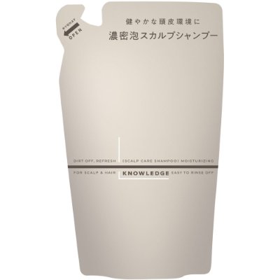 Beige refill pouch for ナレッジ スカルプケアシャンプー (320ml) showing Japanese text on the front.