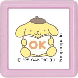 Pink square mini stamp face featuring Sanrio character Pompompurin holding a sign that says "OK".