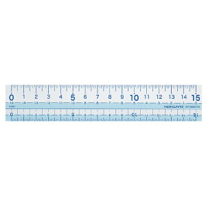 Photo of a 15 cm transparent blue plastic ruler with centimeter markings.