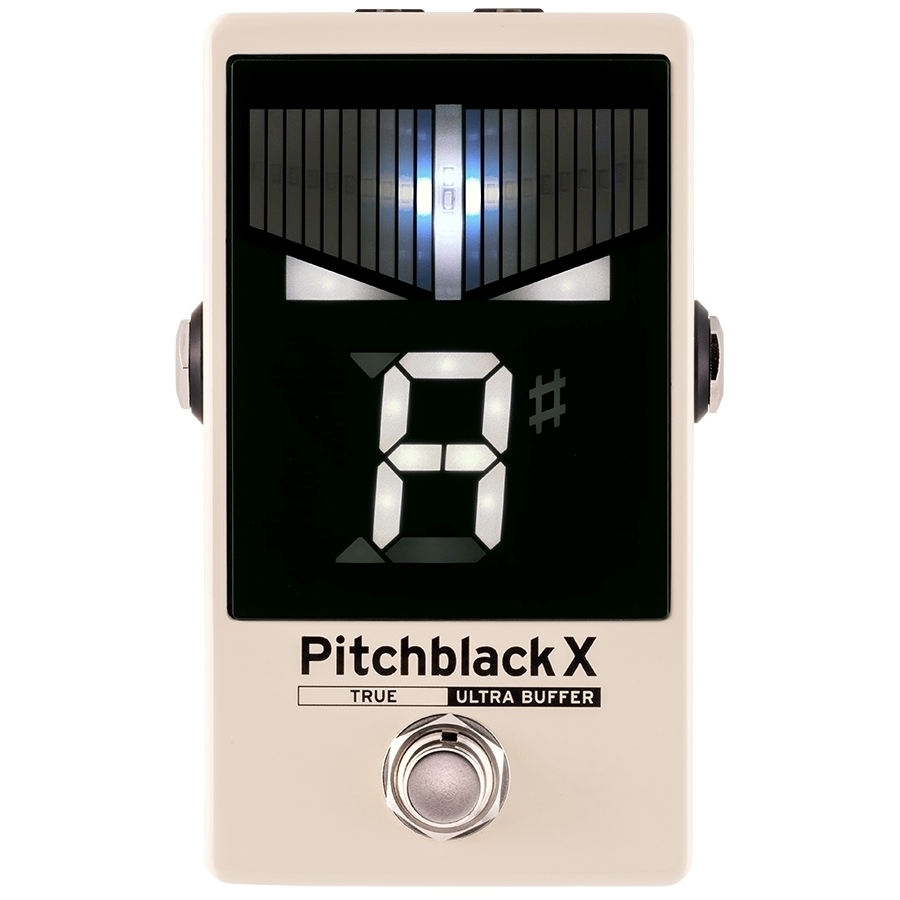 Front view of the KORG Pitchblack X PB-X cream guitar effector pedal showing the display, footswitch, and Pitchblack X branding.