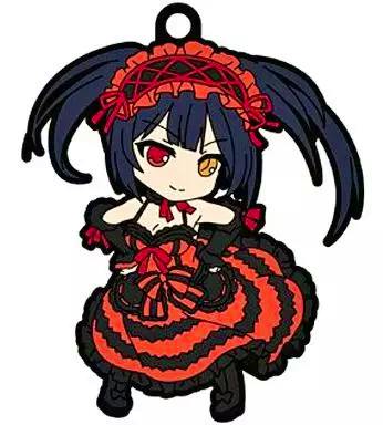 Rubber keychain strap of Tokisaki Kurumi (Kamui reiform ver.) showing the chibi character in a red-and-black dress with a loop at the top.