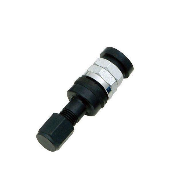 Black and silver lightweight aluminum inside tire valve (S27A2YBK) shown on a white background.