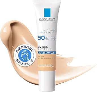 Tube of La Roche-Posay UV Idea Anthelios BB Cream 02 Natural (30mL) shown with a beige BB cream smear behind it.