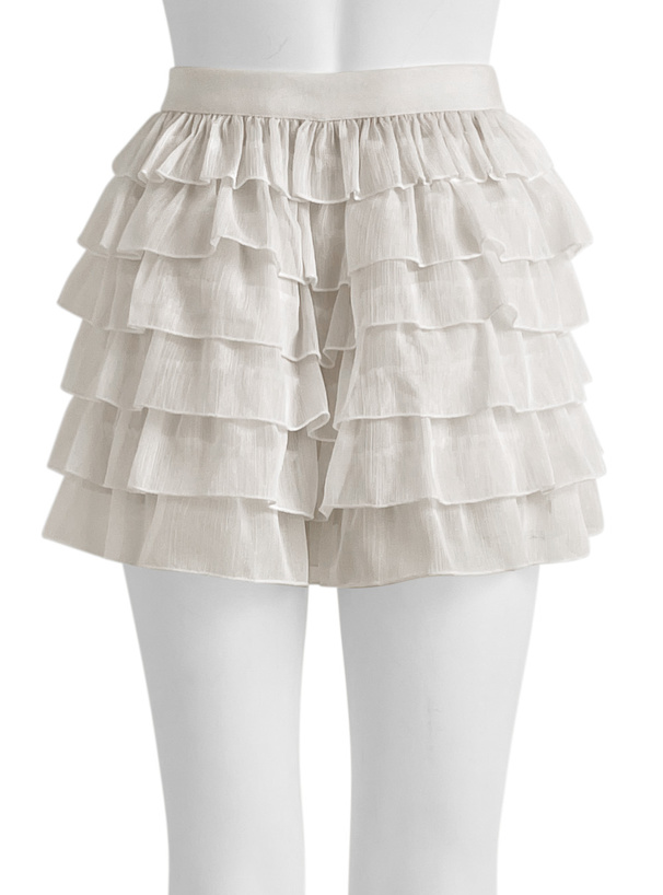 Front view of the tiered frill culotte skirt displayed on a lower-torso mannequin.