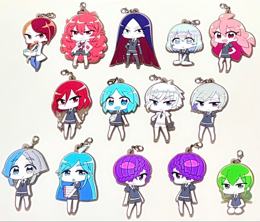 Several chibi rubber keychain straps from the title displayed together on a white background.