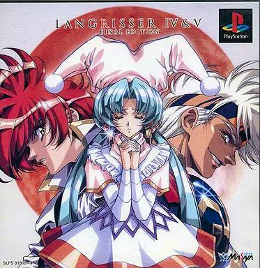 Cover art for the PlayStation game Langrisser IV & V Final Edition showing three illustrated characters against a red circular background.