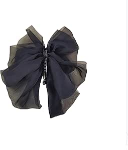 Black chiffon bow banana hair clip shown on a white background.