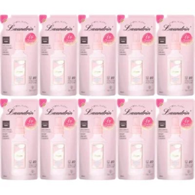 Ten pink refill pouches of Landrin fabric softener (Sakura Cherry Blossom scent) arranged in two rows.