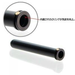 Close-up photo of a black cylindrical sealing nozzle for Tokyo Marui next-generation M4/HK416/HK417/SCAR-series airsoft guns, with an inset showing the internal O-ring detail.