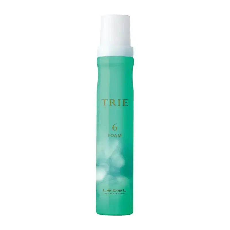 Tall green bottle of トリエ フォーム6 hair styling foam with a white cap against a white background.