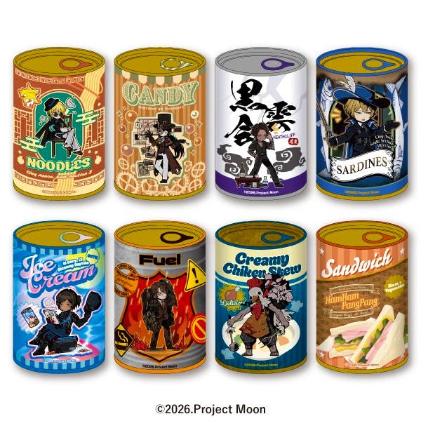 Eight illustrated can-style badge designs for LIMBUS COMPANY mitamemo缶バッジB displayed together.