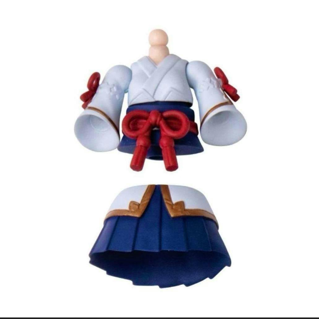 Japanese-style light wear figure parts (white) showing a torso with sleeves and a separate skirt with a red bow on a white background.