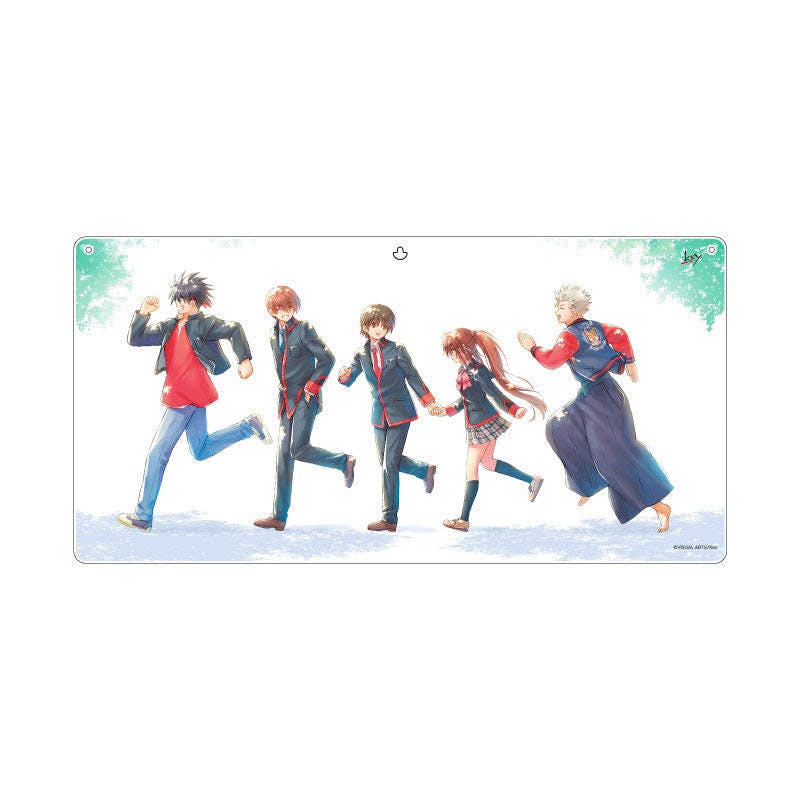 Rectangular wall acrylic showing five Little Busters! characters in school uniforms walking across a white background.