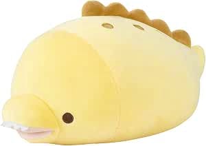 Yellow marshmallow-style moray eel bolster plush lying on its side.