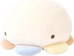 Front view of the LIV HEART Marshmallow Aquamie jellyfish bolster plush toy with a rounded pale body and pastel-colored tentacles.